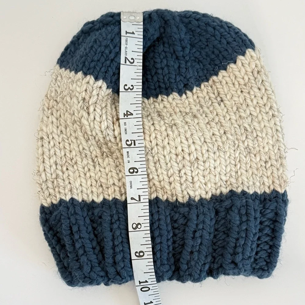 Handmade Knit Beanie • Navy & Cream Colorblock • Cozy Winter Hat